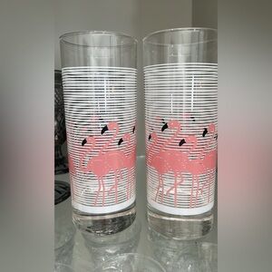 Set of 2 vintage luminarc Pink Flamingo Highball Glasses.